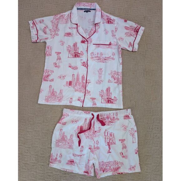 Katie Kime Pajama Set Womens Large Red Pink Atlanta Georgia Short Sleeve - Picture 1 of 10